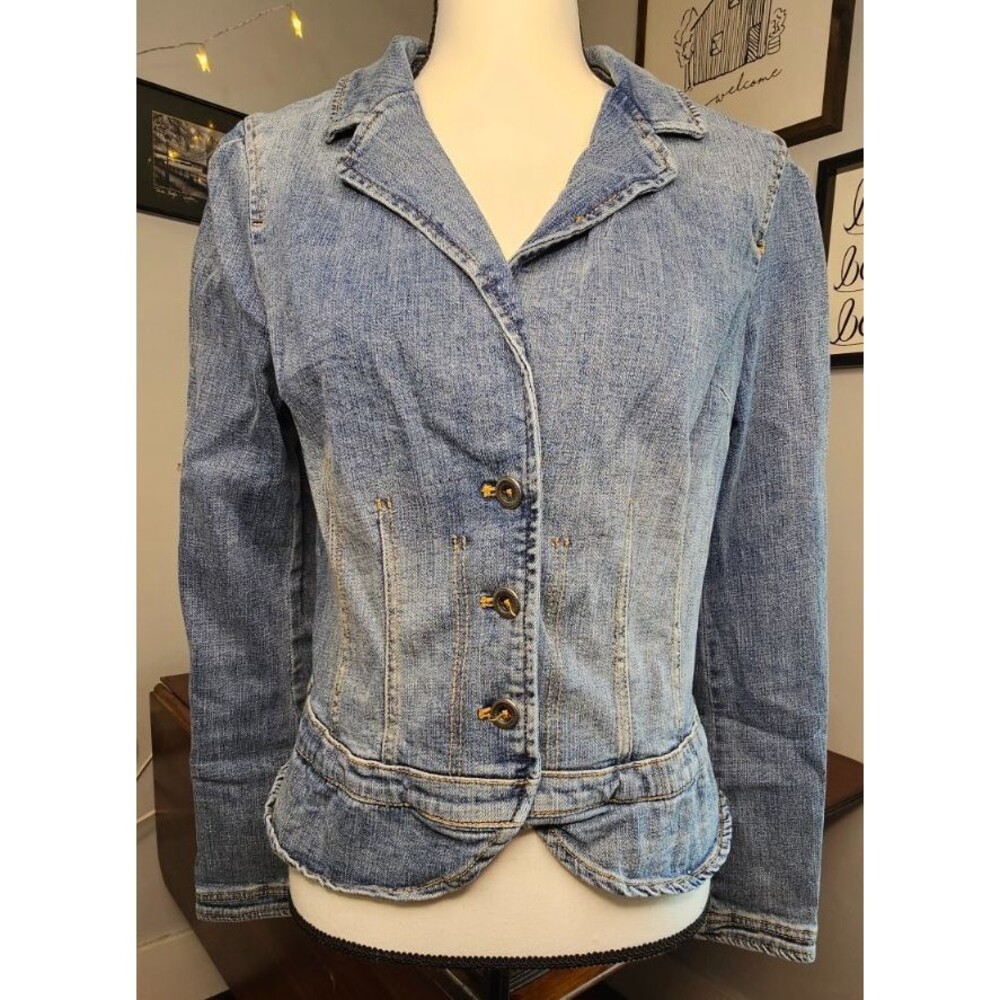 Pilcro and the Letterpress by Anthropologie Fitted Peplum Denim Jacket Sz M